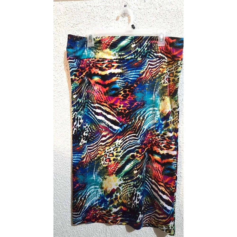 Ashley Stewart Multi-Color Animal Print Midi Skirt Size 16 Art to Wear